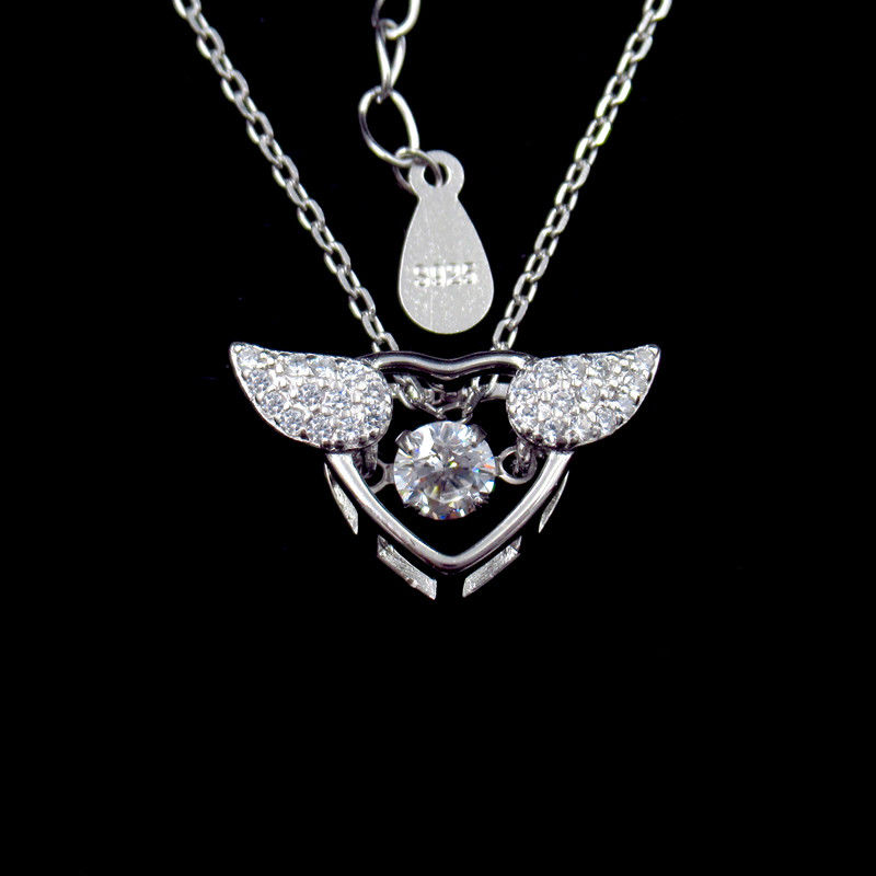 Dancing H & A Stone Pendant Necklace Angel Wing Heart Shape Sterling 925 Silver